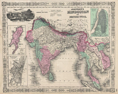 

BRITISH INDIA OLD MAP 1865 Johnson's Map of India (Hindostan or British India) Geographicus India johnson 1865 POSTER PRINT ON 13X19 INCHES Paper Print(19 inch X 13 inch, Rolled)