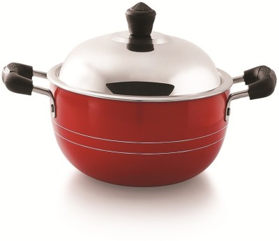 

Warmeo Deep Kadai Stainlees Steel NonStick Cookware, Size - 13cm Kadhai 0 cm with Lid(Stainless Steel, Non-stick), Red