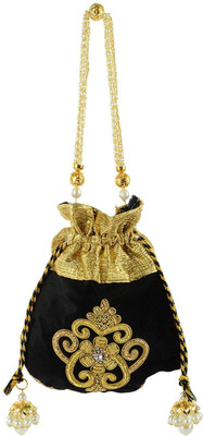 

Tooba Handicraft Tooba Handicraft Party Wear Hand Embroidered Box Clutch Bag Purse Potli For Bridal, Casual, Party , Wedding Potli(Black)