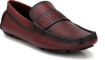 

El Paso Genuine Leather Weaved Maroon Genuine Leather Casual Driving Shoes Loafers For Men(Maroon