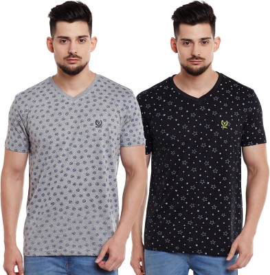 VIMAL JONNEY Printed Men V Neck Black, Grey T-Shirt