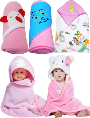 

BRANDONN Abstract  Hooded Baby Blanket(Polyester, Pink, White
