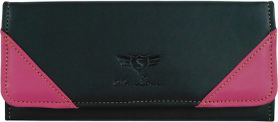 

SN LOUIS Women Casual Black Artificial Leather Wallet(3 Card Slots), Black & pink