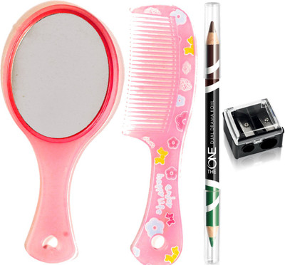 

Oriflame Sweden The ONE Dual Drama Kohl Eye Pencil 1.65g ( Green Mocha - 33253 ) & Dual Pencil Sharpener (27730) With Mirror & Comb Set(Set of 4)