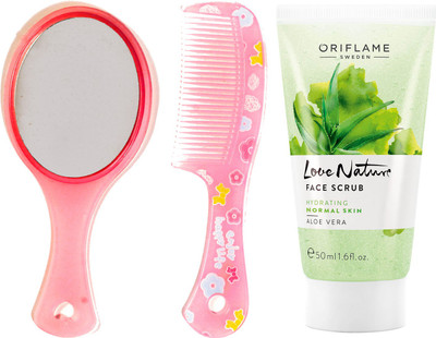 

Oriflame Sweden Love Nature Face Scrub Aloe Vera 50ml (32347) With Mirror Comb Set(Set of 3)