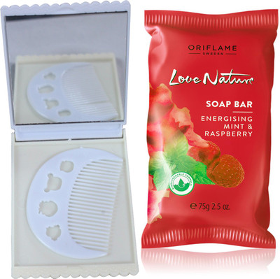 

Oriflame Sweden Love Nature Soap Bar Energising Mint & Raspberry 75 g (32604) With Comb Mirror Set(Set of 3)