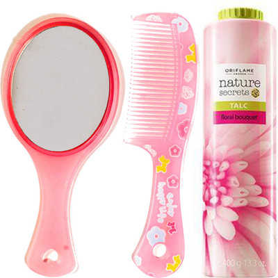 

Oriflame Sweden Nature Secrets Talc Floral Bouquet (400g) (25441) With Mirror & Comb Set(Set of 3)