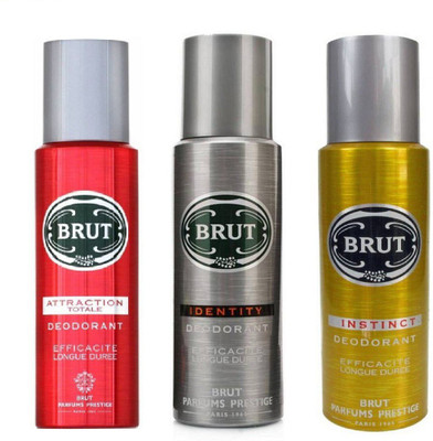 

Brut Attraction Totale, Identity and Instinct Deodorant Spray Pack of 3 Combo (200ML each) 600ML Deodorant Spray - For Men(600 ml, Pack of 3)