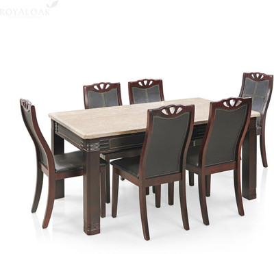 RoyalOak Marble Stone 6 Seater Dining Set(Finish Color - Cream White)
