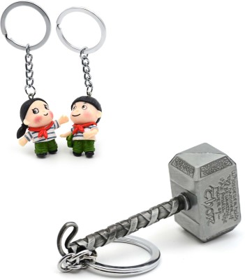 

Three Shades Thor Hammer Marvel Avengers Superhero Silver Design Key Chain & Tapori Couple Keychain (Bike & Car) Key Chain