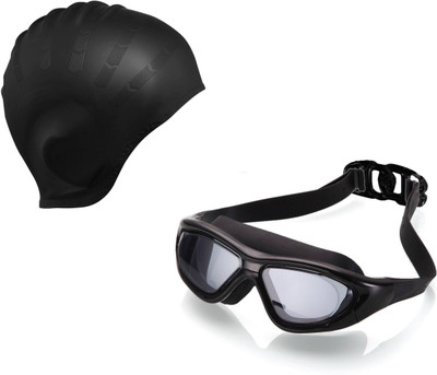 

Xerobic Set of Sports Diver Swimming Goggle & Silicon Ear Cap Ear Pockets - Anti Fog Anti Shatter Leakproof Waterproof with UV Protection for Men Women Youths Adults Swimming Kit