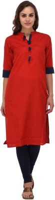 Pistaa Women Solid Straight Kurta(Red)