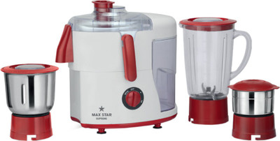 

Maxstar JMG03 Supreme 500 W Juicer Mixer Grinder(Red, White, 3 Jars)