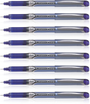 PILOT Hi-tecpoint V5 Grip Roller Ball Pen(Pack of 8, Ink Color - Blue)