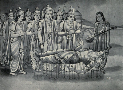 

Krishna and Pandavas along with Narada converse with Bhishma who is on bed of Arrows POSTER PRINT ON 13X19 INCHES Paper Print(19 inch X 13 inch, Rolled)