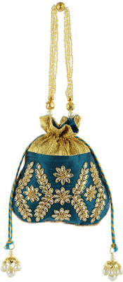 

Tooba Handicraft Tooba Handicraft Party Wear Hand Embroidered Box Clutch Bag Purse Potli For Bridal, Casual, Party , Wedding Potli(Blue)