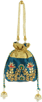 

Tooba Handicraft Tooba Handicraft Party Wear Hand Embroidered Box Clutch Bag Purse Potli For Bridal, Casual, Party , Wedding Potli(Blue)
