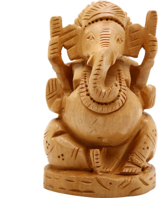 

mk handicraft Open Ganesh Sitting 145 Decorative Showpiece - 12 cm(Wooden, Multicolor)