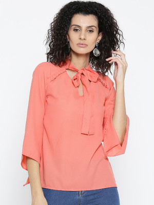Style Quotient Casual Regular Sleeve Solid Women Orange Top