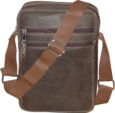 

Kan New Year Gift-Dark Brown Real Hunter Leather Sling Bag/Travel Document Holder for Men & Women(Brown)