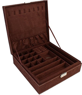 

BlushBees Twin Layer Velvet Jewelry Storage Box Organizer with Lock, 26 X 26 X 8.5cm Jewellery Vanity Box(Brown)