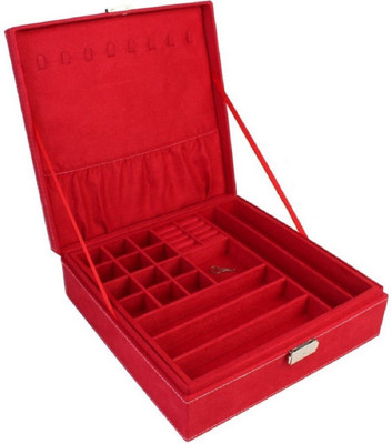 

Blushbees Twin Layer Velvet Jewelry Storage Box Organizer with Lock, 26 X 26 X 8.5cm, Ruby Red Jewelry & Make up Vanity Box(Red)