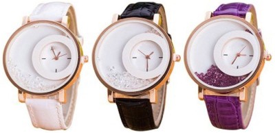 Talgo New Arrival Robin Season Special RRMXREWHBKPL Pack Of 3 Letest Collation Fancy And Attractive White Black Purple Movable Diamonds In white Dial Fancy White Black purple Leather Belt RRMXREWHBKPL Watch  - For Girls   Watches  (Talgo)