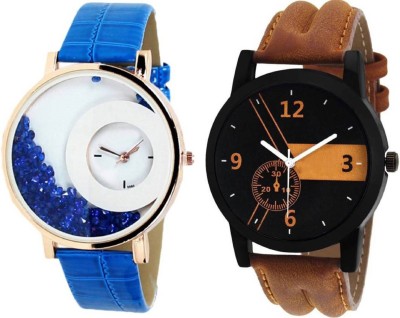 PEPPER STYLE Attractive Stylish 2 Combo Blue Mxre & Lorem Genium Brown Leather Strap Girls & Boys Analog Watch STYLE 079 STYLE 082 Hybrid Watch  - For Men & Women   Watches  (PEPPER STYLE)