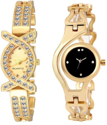 keepkart Golden Studed Diamond X-Watch With GLory GOlden Chain Combo For Women Watch  - For Girls   Watches  (Keepkart)