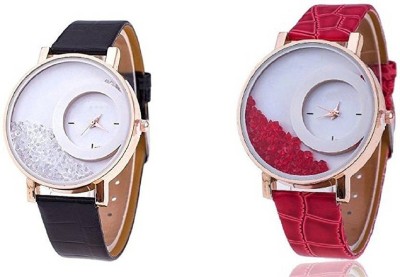 Talgo New Arrival Red Robin Season Special RRMXREBKRD Pack Of 2 Letest Collation Fancy And Attractive Black And Red Movable Diamonds In Round Dial Fancy Leather Belt RRMXREBKRD Watch  - For Girls   Watches  (Talgo)