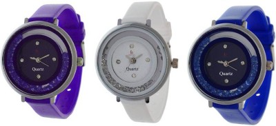 Freny Exim Combo Of 3 White Purple And Blue Colour Movable Diamonds In Dial Beautiful And Trendy Watch  - For Girls   Watches  (Freny Exim)