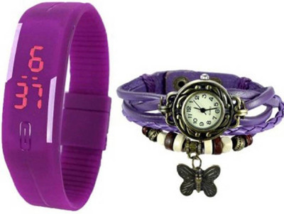 

Talgo New Arrival Festive Season Special TGLEDPLDORIPL Purple Colour Round Dial Leather Dori Srap And Purple Colour LED Rubber Strap (Combo of 2) TGLEDPLDORIPL Watch - For Boys & Girls