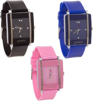 Freny Exim Beautiful And Fancy Square Shape Blue Black And Pink Dial Soft Belt Trendy Watch  - For Girls   Watches  (Freny Exim)