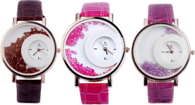 Freny Exim Combo Of 3 Pink Purple And Brown Colour Movable Diamonds In Dial Trendy Watch  - For Girls   Watches  (Freny Exim)