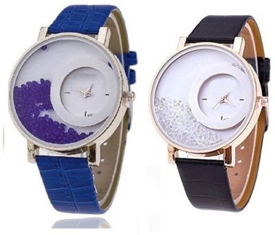 Talgo New Arrival Red Robin Season Special RRMXREB8UBK Pack Of 2 Letest Collation Fancy And Attractive Blue And Black Movable Diamonds In Round Dial Fancy Leather Belt Watch  - For Girls   Watches  (Talgo)