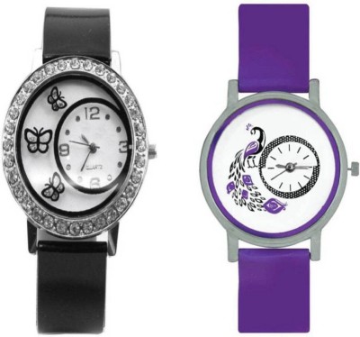 Ismart Purple Peacock 301 and Black Butterfly 312 combo watches for girls Watch  - For Women   Watches  (Ismart)