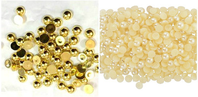 

GOELX Pearl round half beads pastable and Round Golden Kundan Stones Crystal Edged Pastable for Jewellery Decoration & Crafts
