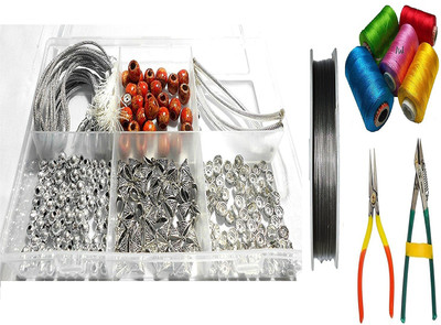 

GOELX Silk Thread Necklace Making Kit Silver - Variety of Essential Material With Silk Thread, Wire & Tools