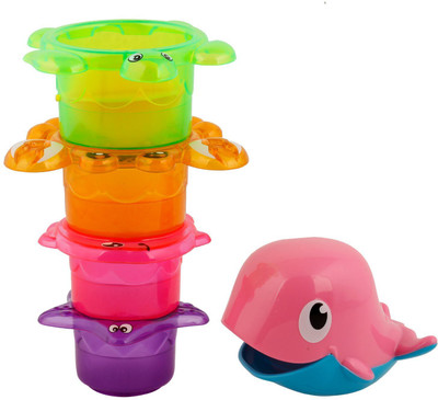 

RVOLD Happy Time Marine Piles Cup Baby Bath Toy for Kids and Toddlers - Set of 5 Sea Animals Shaped Baby Bathing Toys Bath Toy(Multicolor)