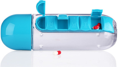 

VibeX ® Water Bottle with Daily Organizer Pill Box(Blue)