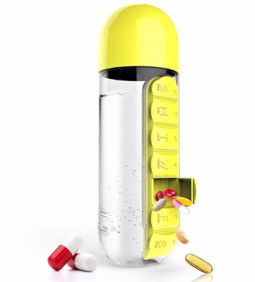 

VibeX ® Portable Plastic Water Bottle with Built-in Daily or Vitamin Organizer Pill Box(Yellow)