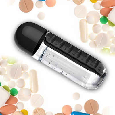 

VibeX ® 2 in 1 Water Bottle Weekly Seven Compartments With Drinking Bottle Pill Box(Black)