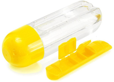 

VibeX ™ Portable Straight Cup outdoor water bottles with 7 Medicines Storage Water cup with built-in daily Organizers Pill Box(Yellow)