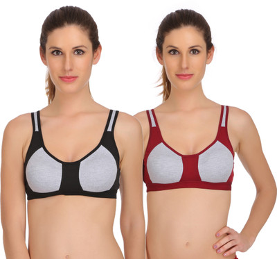FIMS FIMSÃÂ® Cotton Lycra Sports Bra Women Full Coverage Lightly Padded Bra(Maroon, Black)
