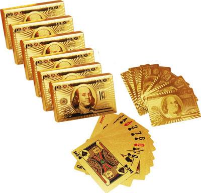 

Care Case Pack Of 6-24 K Gold Foil Plated Good Quality Waterproof USD Poker 100 Dollar Playing Cards(Gold)