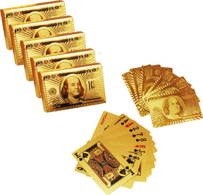 

Care Case Pack Of 5-24 K Gold Foil Plated Good Quality Waterproof USD Poker 100 Dollar Playing Cards(Gold)