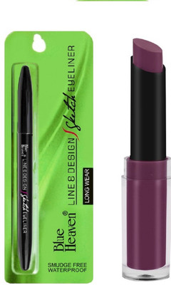 Blue Heaven LINE & DESIGN SKETCH EYELINER & GOSSIP MATTE LIPSTICK, PURPLE, BY BEAUTYANDCARE(Set of 2)