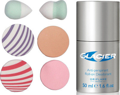 

Oriflame Sweden GLACIER Anti-perspirant Roll-on Deodorant 50ml (32173) With Puff Sponge(Set of 7)
