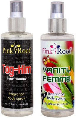 

Pink Root Tag-Him Pour Homme Fragrance body Spray 200ml and Vanity Femme Fragrance body Spray 200ml(Set of 2)