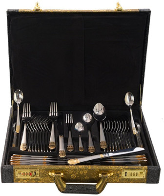 

DECOHOME Imported European Royal style Premium Collection NEXA Cutlery set, 48Pcs/lot Stainless Steel Flatware Sets Plated Cutlery Set Dinnerware Tableware Silverware Knife Spoon Fork With Locking Facility Gift Suitcase Stainless Steel Cutlery Set(Pack of